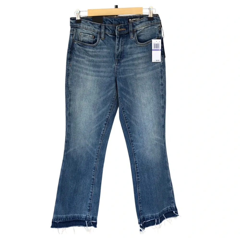 BLANKNYC The Varic Kick Flare Cotton Blend Mid Rise Frayed‎ Blue Wash Jeans 26